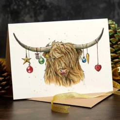 Wenskaart kerst Schotse hooglander