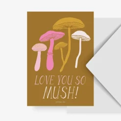 Wenskaart paddenstoelen "Love you so mush"