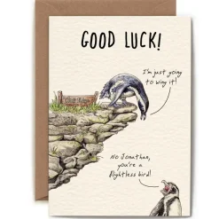 Wenskaart pinguïn “Good Luck”
