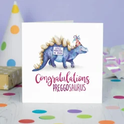 Wenskaart "Preggosaurus"