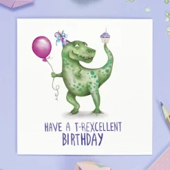 Wenskaart "T-rexcellent Birthday"