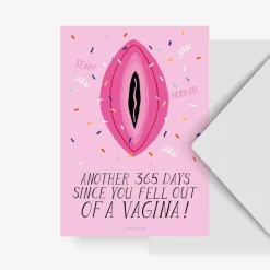 Wenskaart verjaardag "fell out of a vagina"