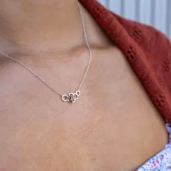 Zilveren halsketting honingraat met bronzen bij