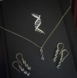 Zilveren oorbellen DNA dubbele helix (gegranuleerde haakjes)