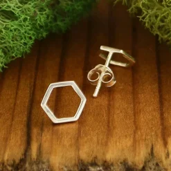 Zilveren oorbellen honingraat/hexagoon