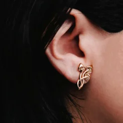 Zilveren oorbellen met bronzen paddenstoelen