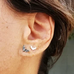 Zilveren oorbellen vleermuizen (studs)