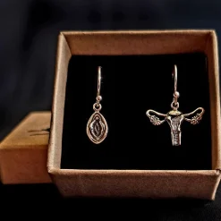 Zilveren oorbellen vulva & baarmoeder