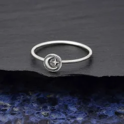 Zilveren ring maan en ster