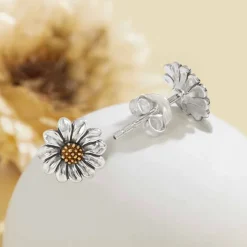 Zilveren/bronzen oorbellen madeliefje (studs)